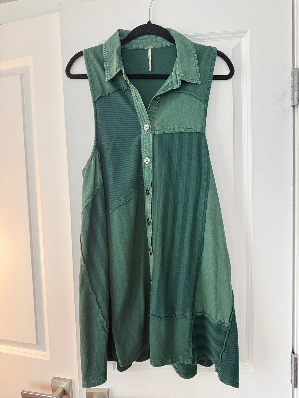 Free People Patchwork Button-Up Mini Dress in Green
